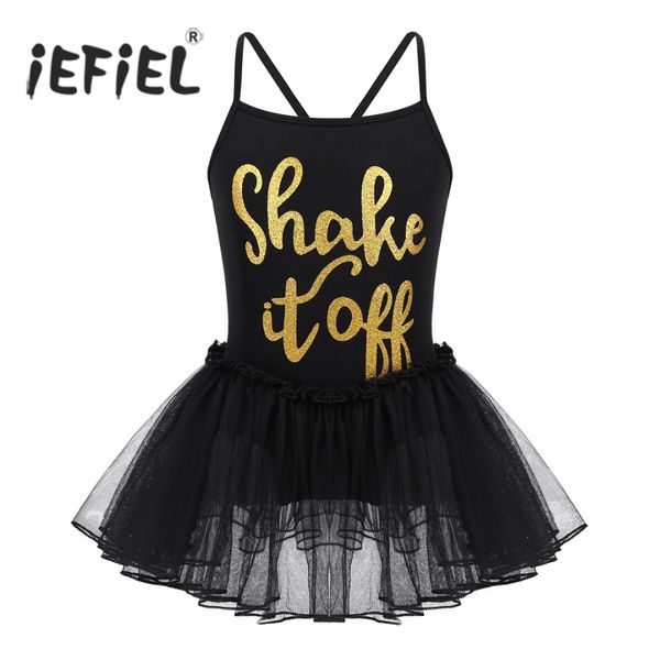 

spaghetti shoulder straps dancwear for child kids shiny letters shake it off printed ballet dance gymnastics leotard tutu dress, Black;red