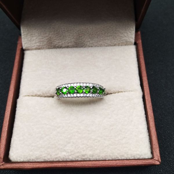 

925 silver natuarl diopside rings girl fashion jewelry silver 925 jewelry new women ring women plant, Golden;silver