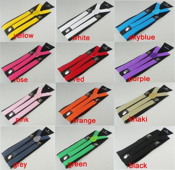 

15 colors 2014 adjustable solid braces elastic slim suspenders 1 inch wide men&women suspender 10 pcs/lot ing, Black;white