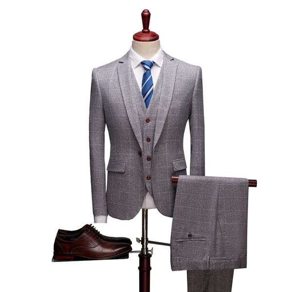 

suit jacket+vest+pant )plaid suit man slim business suits wedding party, White;black
