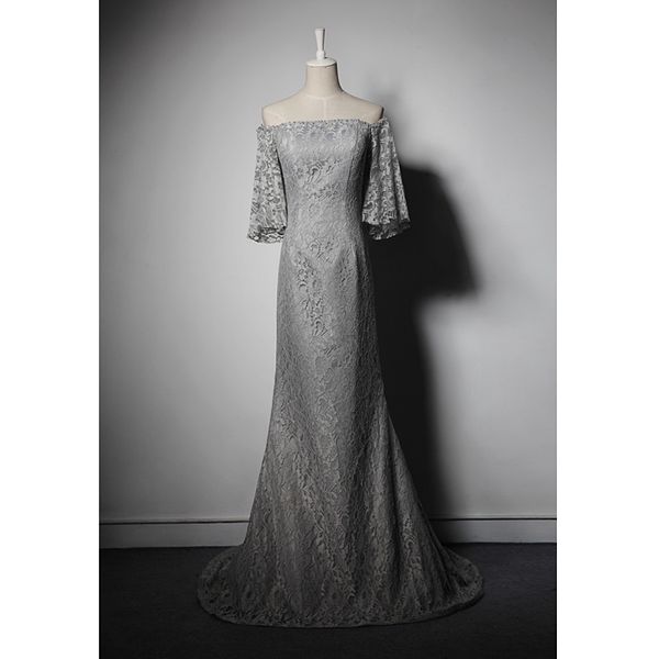 

lace mermaid evening dresses with pearls 2018 off shoulder evening gowns new party dresses light gray, Black;red