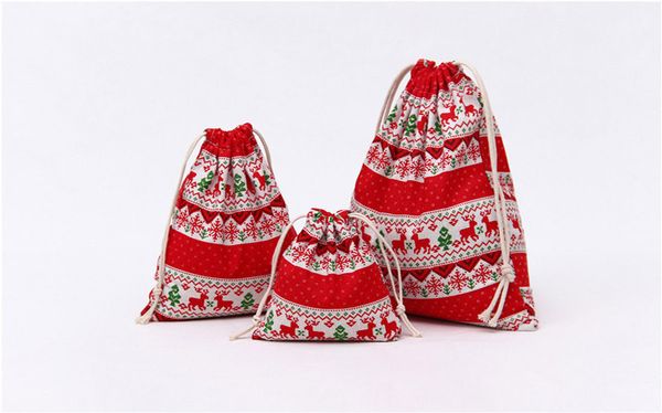 

christmas gift bag reindeer snowflake shopping bag cotton drawstring bundle bags candy tea package