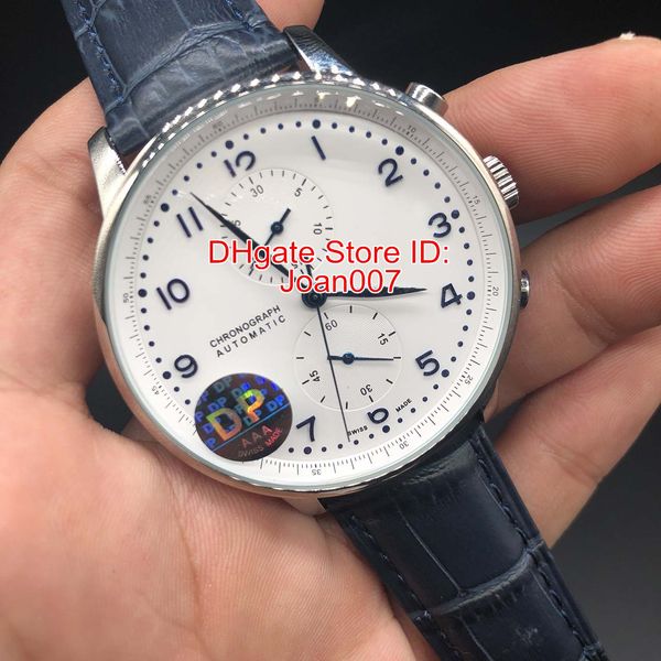 

dp factory make watch blue face stable automatic movement no chronograph blue leather strap original clasp men's watch, Slivery;brown