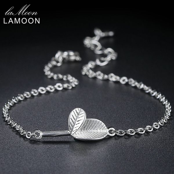 

lamoon s925 bracelet for women new vivid leaves with texture 100% 925 sterling silver fine jewerly / jewellery gift lmhy021, Golden;silver