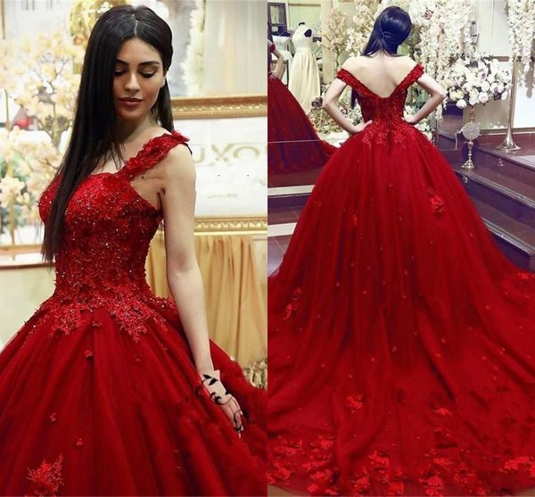 

2018 fashion sweet 16 quinceanera dress ball gown lace 3d floral appliques beaded masquerade puffy long prom evening formal wear vestidos, Blue;red