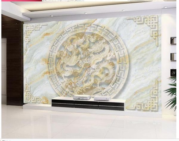 

p wallpaper 3d stereoscopic double dragon play pearl deluxe marble background wall living room restaurant ceiling wall pa