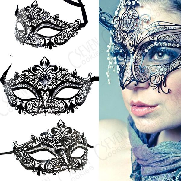 

metal filigree couple costume masquerade mask venetian ball prom event mardi gras rhinestone wedding party mask set, Silver