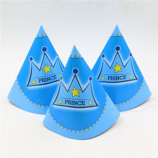 

happy birthday party blue crown cartoon theme kids favors disposable paper hats baby shower caps decoration supplies 6pcs\lot