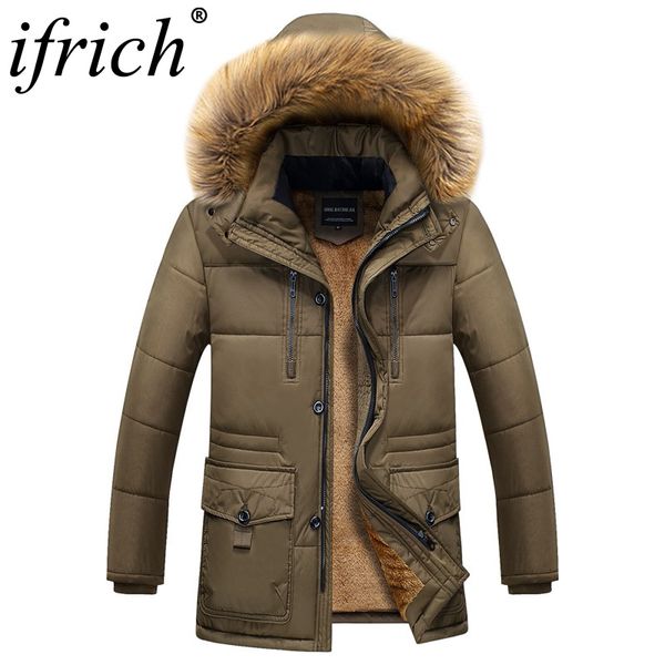 

parka men coats winter jacket men slim thicken fur hooded outwear warm coat brand clothing casual mens coat veste homme, Black