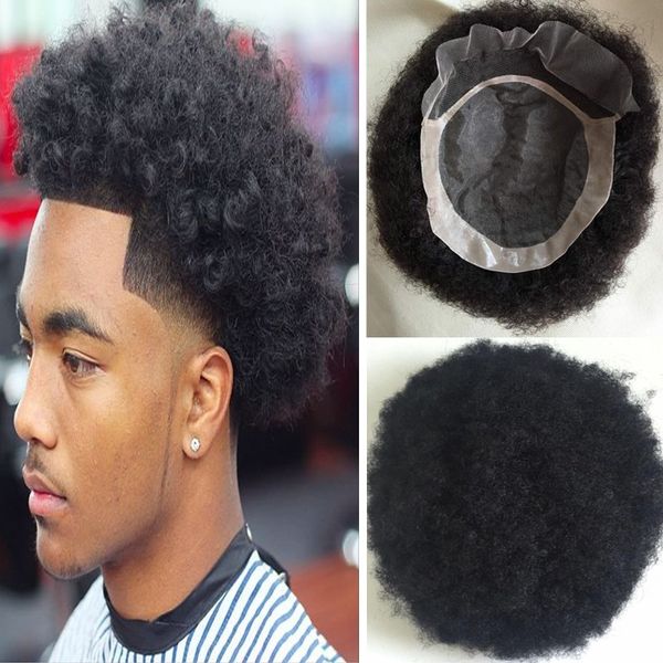 2019 Afro Curl Human Hair Toupee Black Color Short Indian Remy