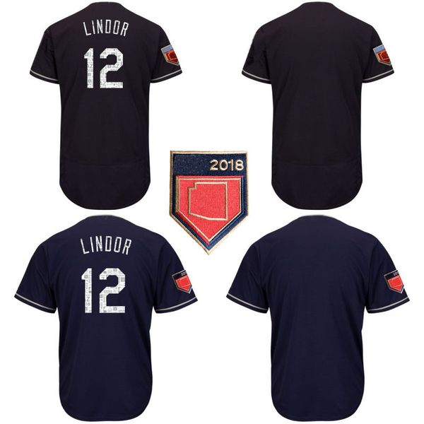 

men's #12 francisco lindor 2018 spring training baseball jersey navy cool base felx base team jerseys all stitched short, Blue;black