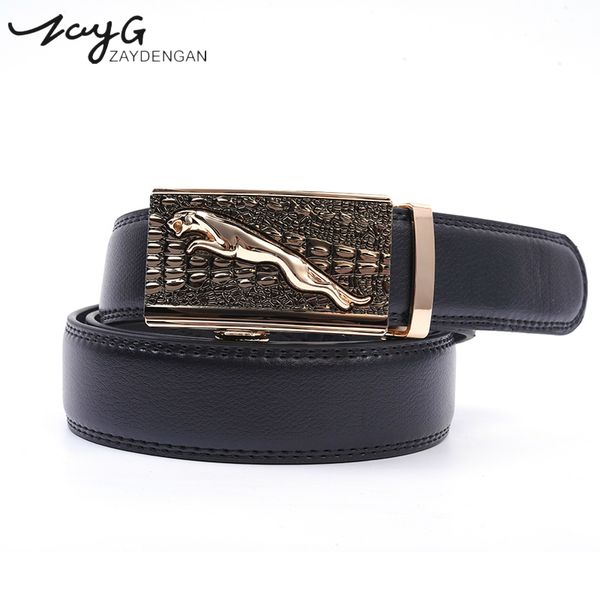 

zayg men unique leopard belt men crocodile belt gold automatic buckle brown belts black belts genuine classic leather strap, Black;brown