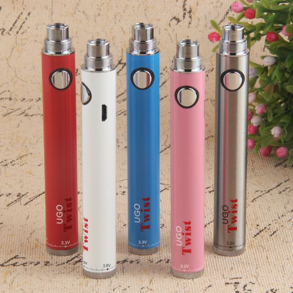 1pcs Vape Ecig Ugo Twist VAPorizer 510 Thread Battery Battery Ego C Tensione variabile 3.3 ~ 4.8 V Vision USB Pass Attraverso le batterie