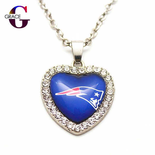 

6шт мода футбольные команды спортивные амулеты сердце кристалл ожерелье кулон с 50 см цепи для женщин diy серьги ювелирные изделия, Silver