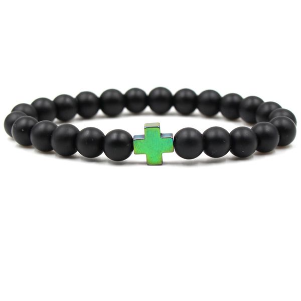 

natural lava stone strand bracelet cross beads rock men women bracelets&bangles for womenenergy volcanic fashion jewelry, Black