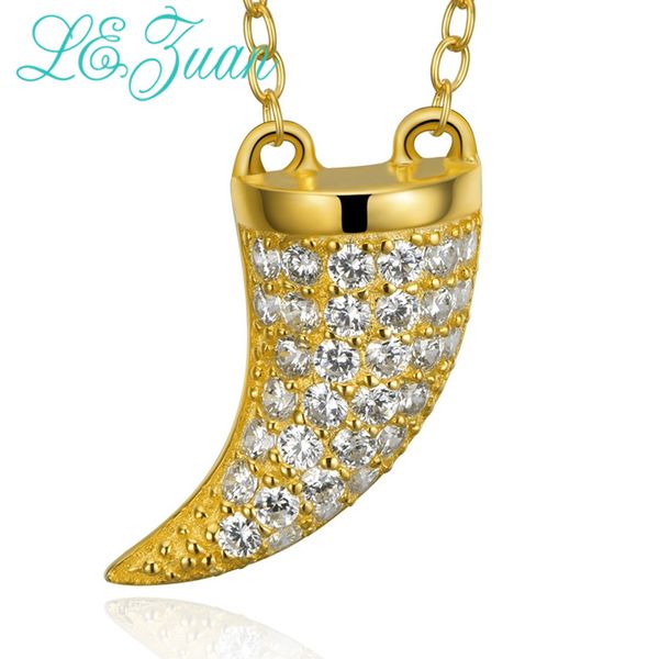 

l&zuan gold horn pendants for women 925 sterling silver full zircons paved necklace female silver fine jewelry accessories gift
