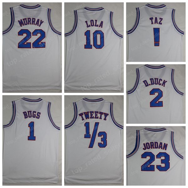 

College Basketball Tune Squad Jerseys Looney Space Jam 2 Daffy Duck 22 Bill Murray 1 Bugs Bunny 10 Lola Bunny Jersey White ! TAZ 1/3 Tweety