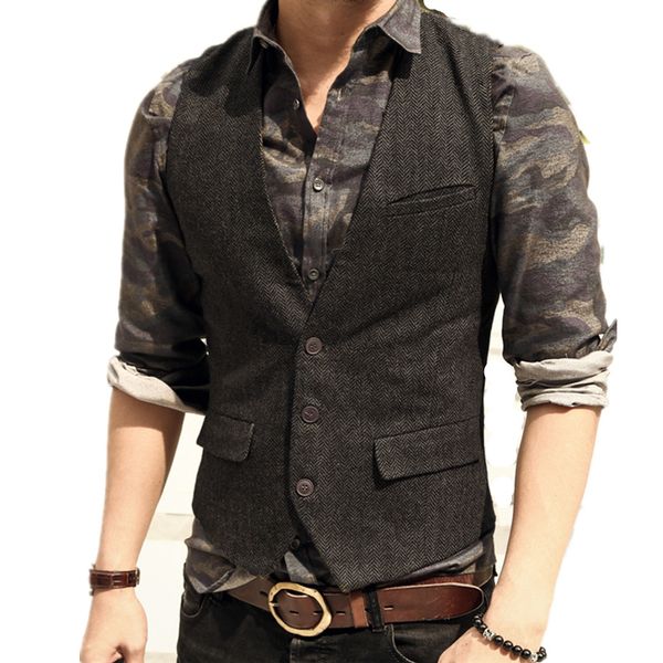 

2020 groom wear vests country wedding england style vests custom made slim fit men's suit vest prom party wedding waistcoat plus size, Black