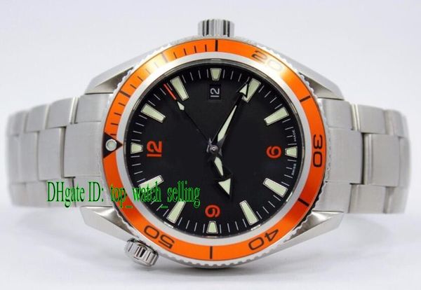 

luxury men's black dial planet ocean auto steel orange bezel mens watch date 2209.50.00 james bond automatic watches, Slivery;brown