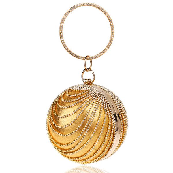 

jhd woman round ball clutch handbag rhinestone ring handle purse evening bag(gold