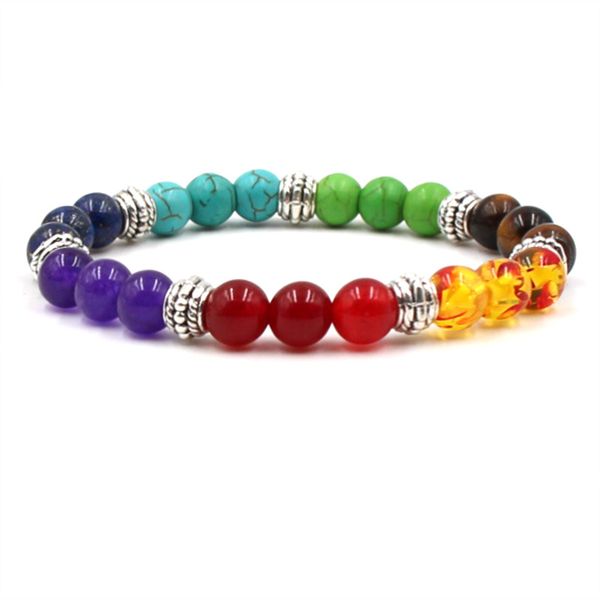

moreon natural stone seven color chakra energy yoga bracelet 8mm bracelet string, Black