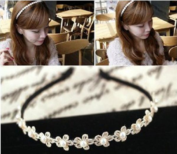 

10 шт./лот мода девушки женская ткань жемчужина цветы волос группа оголовье hairbands кристалл повязки кружева ткань цветок аксессуары для в, Black;brown