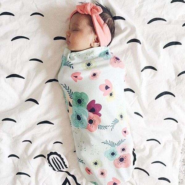 

new baby cotton print sleeping bag for newborn baby bedding bags with headband soft safe