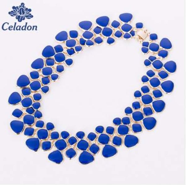

new statement necklaces collars gold color black blue purple green enamel maxi collar choker necklaces for women, Blue;red