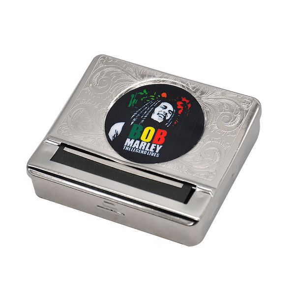 Multi-Pattern Smoking Silver Metal Automatic Rolling Machine Box Rullo per tabacco per sigarette per cartine da 70 mm