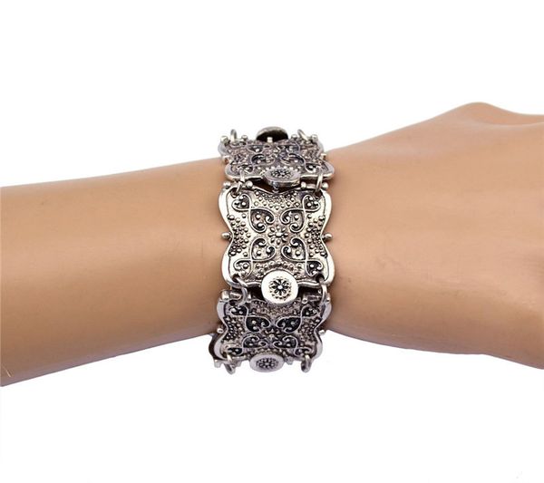 

h:hyde punk vintage wide cuff bracelet bohemian ethnic bracelet coin silver color wristband bracelets for women and men, Black
