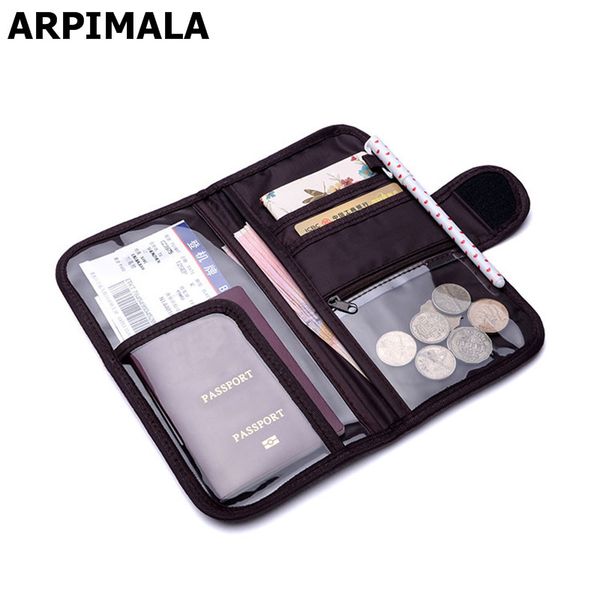 

arpimala 2018 brand passport cases travel wallet big organizer document bags luxury coin money purses holder no logo, Brown;gray