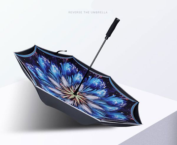 

автоматический обратный зонтик с длинной ручкой двойной слой ветрозащитный зонт перевернутый зонтики прочный дождь зонтики автомобиля леди м