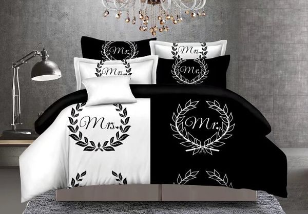 

black white couple bedding set mrs&mr her side his side duvet cover set romantic bedding set no sheet