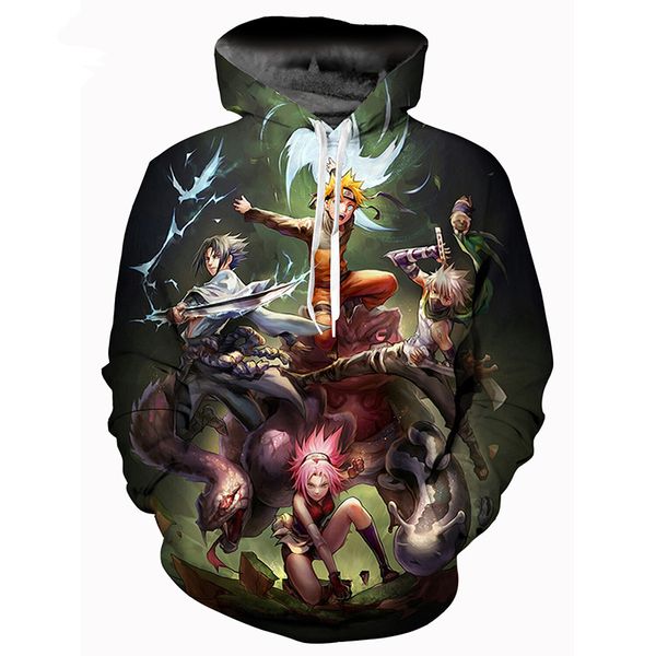 

новые моды для мужчин / женщин классический аниме наруто последний harajuku стиль 3d смешно печатных crewneck толстовка мода повседневная 3d, Black