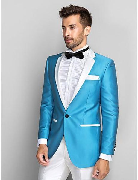 Marka Yeni Mavi Turkuaz 2 Parça Suit Erkekler Düğün Smokin Yüksek kalite Damat Smokin Notch Yaka Bir Düğme Erkekler Blazer (Ceket + Pantolon + Kravat) 1328