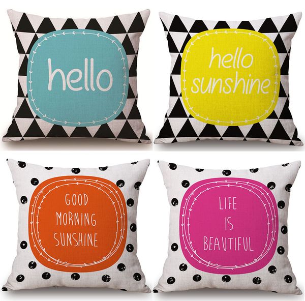 Hello Sunshine Beautiful Life Cushion Cover Rainbow Color