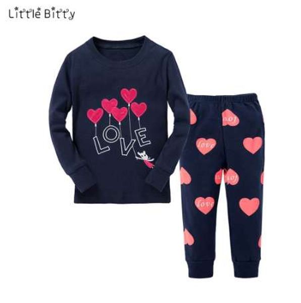 

new baby girls pajamas sets children long sleeve love heart emboridery pyjamas kids pajamas for 2-8 years kid children nightwear, Blue;red