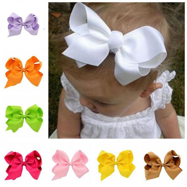 

23color boutique hair bows baby hairpins headband big grosgrain ribbon bow barrettes girls children hair accessories with clip 6inches, Slivery;white