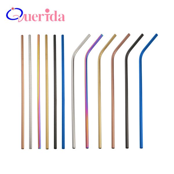 

10pcs/lot stainless steel drinking straws reusable metal straight bent pipe gift brush party bar accessories