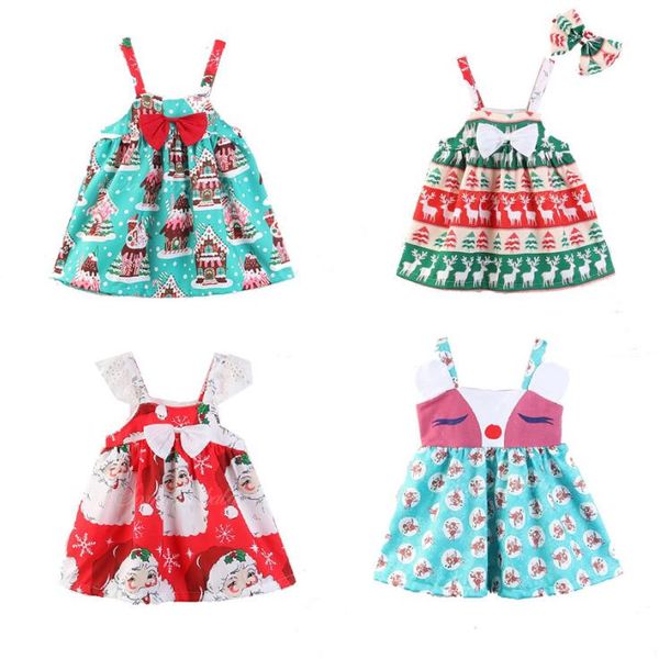 Crianças criança recém-nascido meninas de natal festa de natal vestido de Natal impressão bonito laço bowknot vestidos 6 sytles