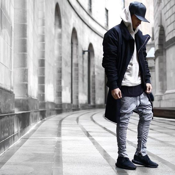 

KANYE Grey Side Zipper Casual Pants Mens Fashion Chinos Joggers Pants Male Sweatpants Clothes