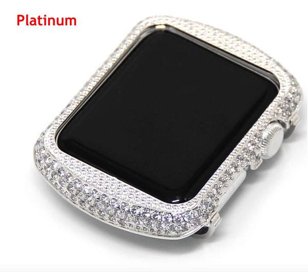 Para a Apple Watch Series 1 2 3 Rhinestone Diamond Case Handmade Zircon Cristal Bezel Electropling Gold Watch Cover 38mm 42mm