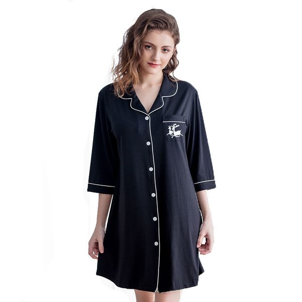 

spring and summer thin pajamas evening dress seven-point sleeve female modal pajamas simple cardigan home service, Black;red