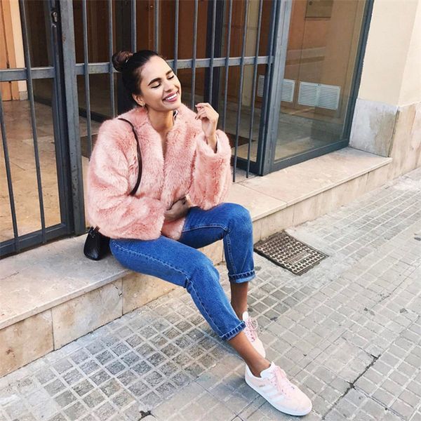 

2018 women faux fur coat winter warm hairy fur jackets outwear elegant ladies new fluffy coats overcoat plus size abrigo mujer, Black