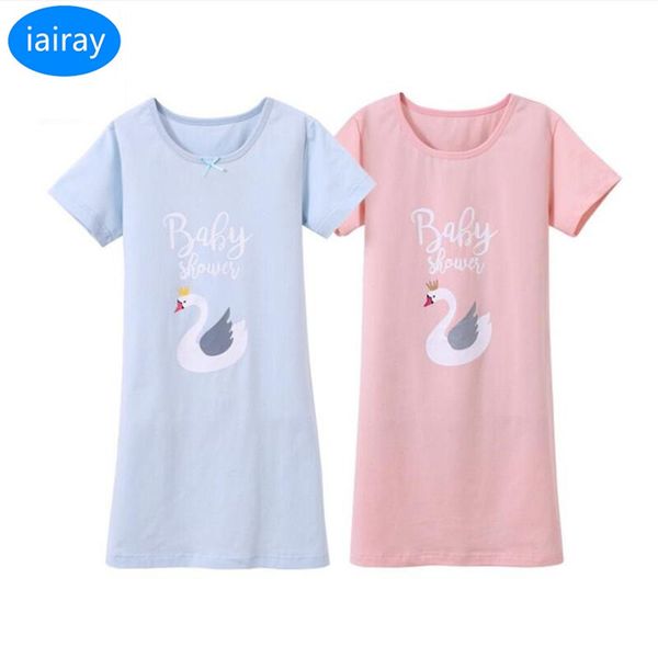 

iairay 2pcs girls sleepwear cute cotton summer sleeping dress kids short sleeve nightdress childrens long nightgown kids pajamas, Blue;red