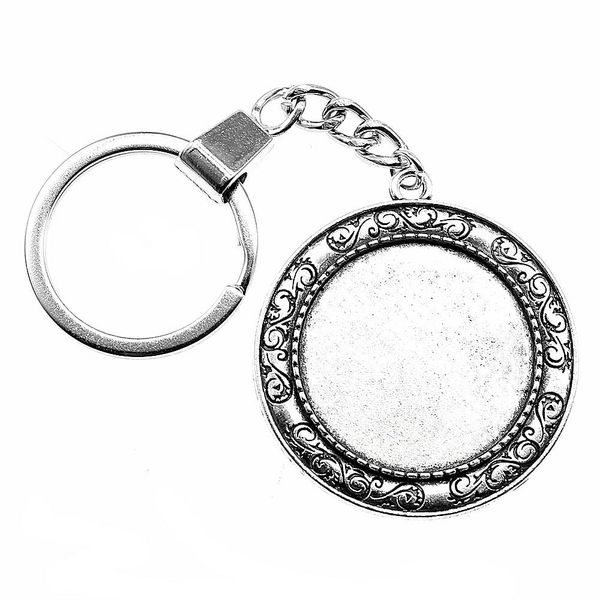 

6 pieces key chain women key rings car keychain for keys lines single side inner size 30mm round cabochon cameo base tray bezel blank, Slivery;golden