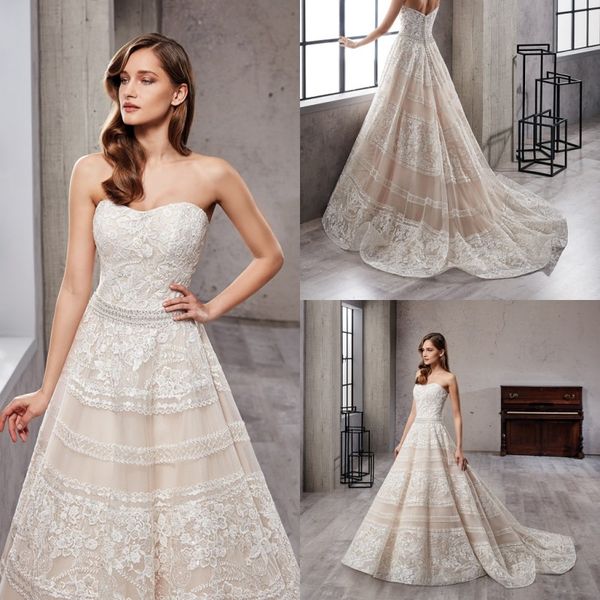 

eddy k 2019 новый дизайн свадебных платьев милая кружева аппликация бусы свадебные платья a line backless vestido de noiva, White