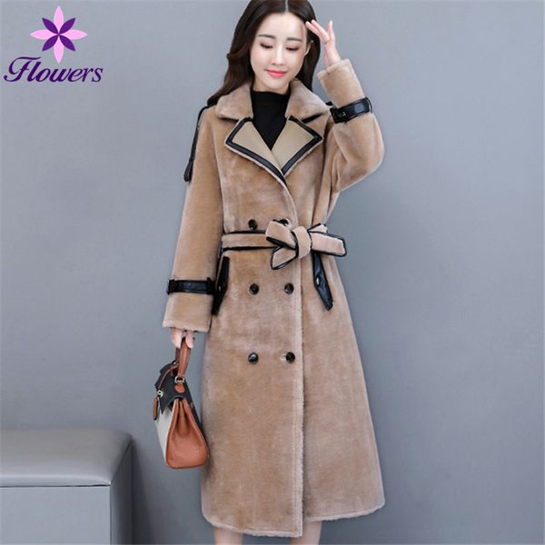 

faux fur plus size winter coat streetwear new fashion 2018 korean women clothes leisure long sheep sheared pu leather coat lcr93, Black