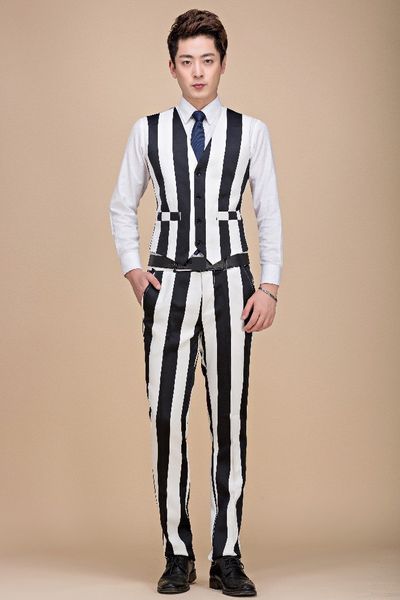 

fashion casual plus size 5xl black white stripe suit vest nightclub dj singer stage waistcoat gilet dress vests for men quality