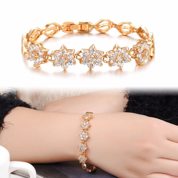 

saatleri fashion women zircon fine plated gold wheat handmade trinkets bracelet, White